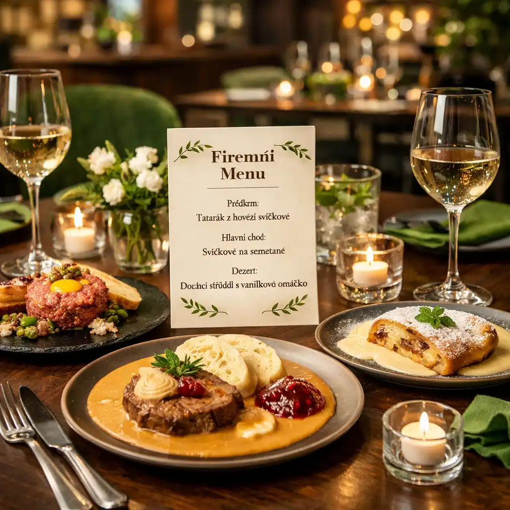 Elegantní gastronomické servírování pro firemní večeři v Eventoria CZ