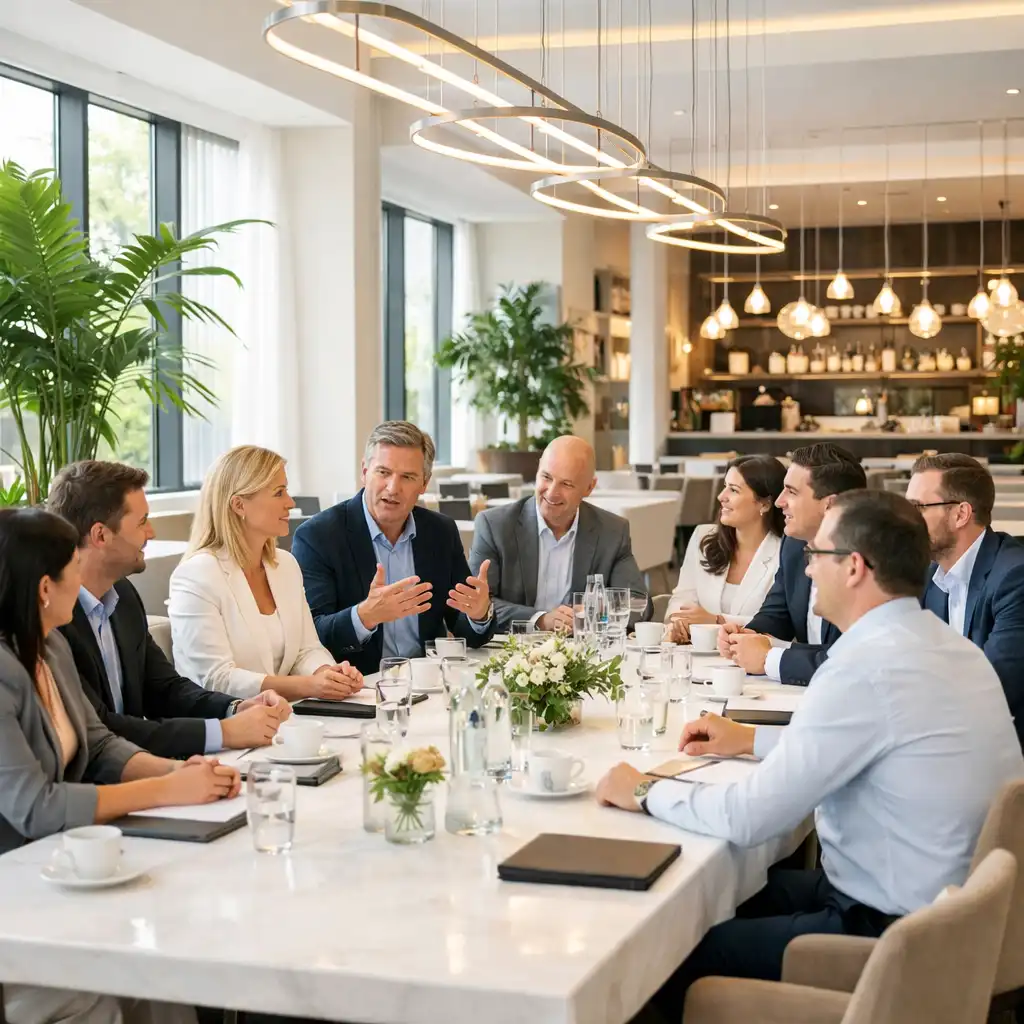 Večerní firemní setkání v restauraci Eventoria CZ s elegantním nasvícením