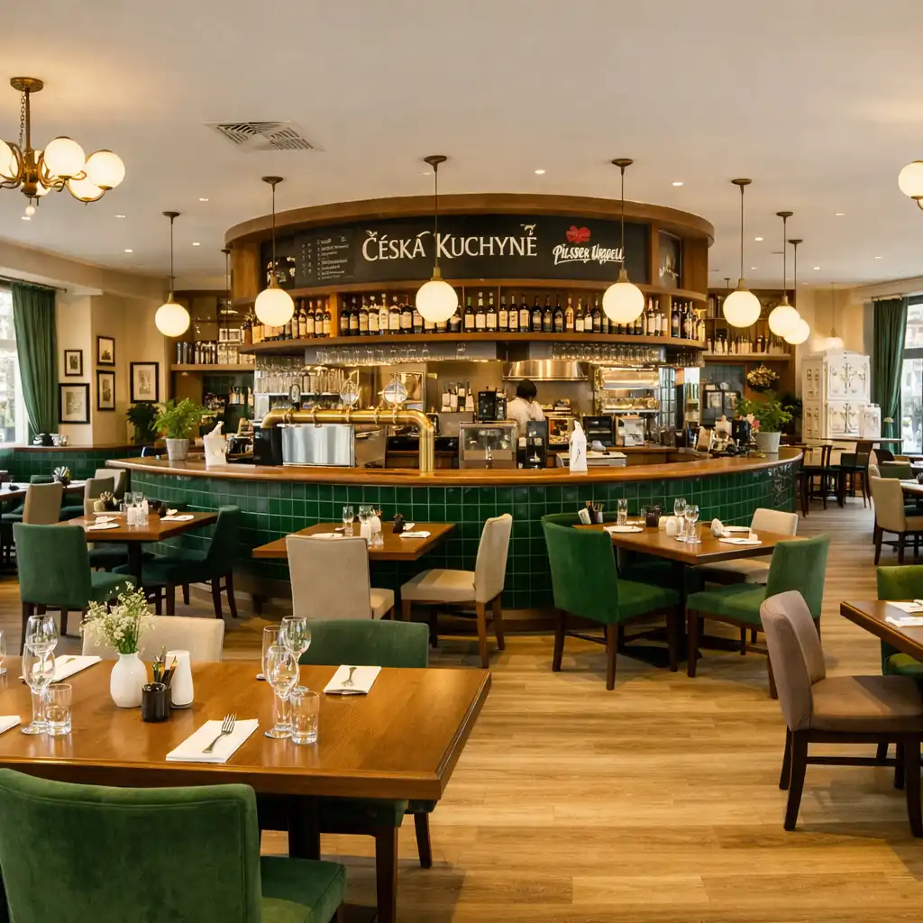 Elegantní interiér restaurace Eventoria CZ se stolováním pro společenské večery